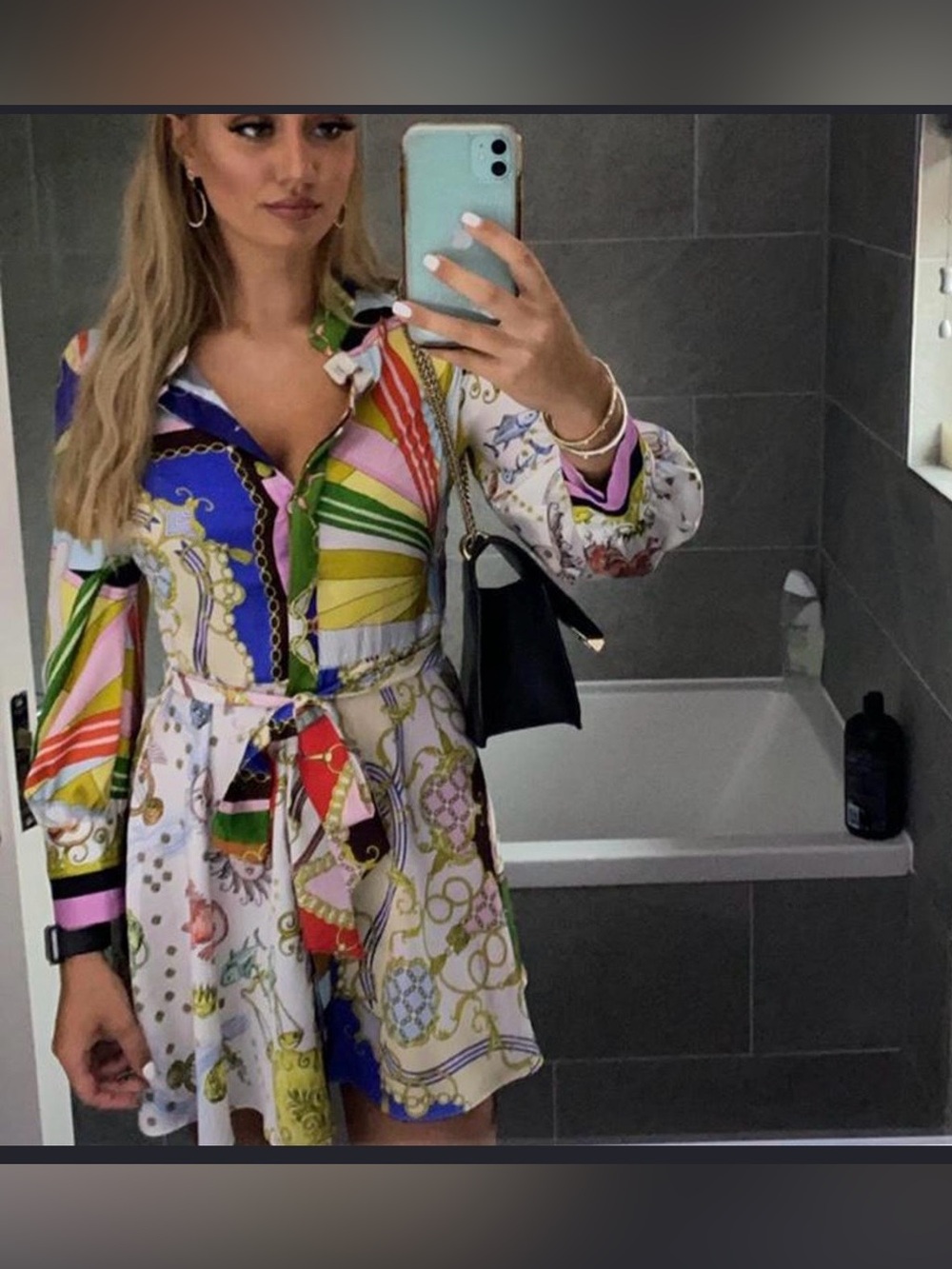 Zara Vintage Scarf Inspired European Summer Print Button Up Belted Dress. Small - Picture 9 of 16